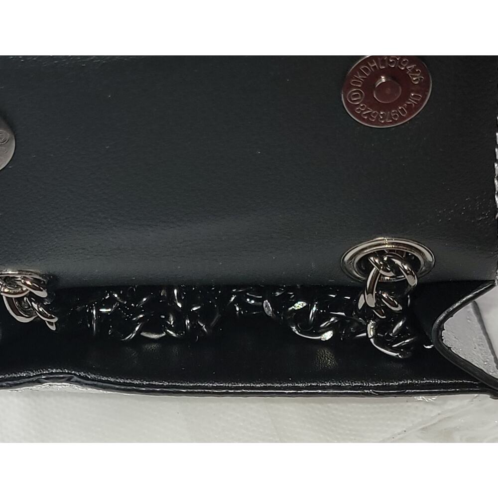 Designer Micro Mini Purse Metallic Sliver Quilt Crossbody 24" Chain Bag Eagle - Picture 9 of 11